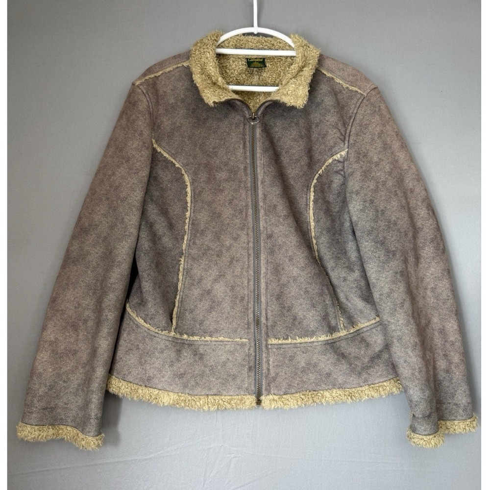 Cabelas Faux Fur Suede Leather Jacket Womens Large Shearling Rancher Western